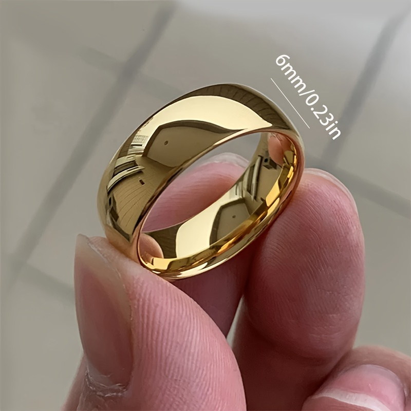 6mm Titanium Stainless Steel Men's Wedding Band Golden Tone Polished